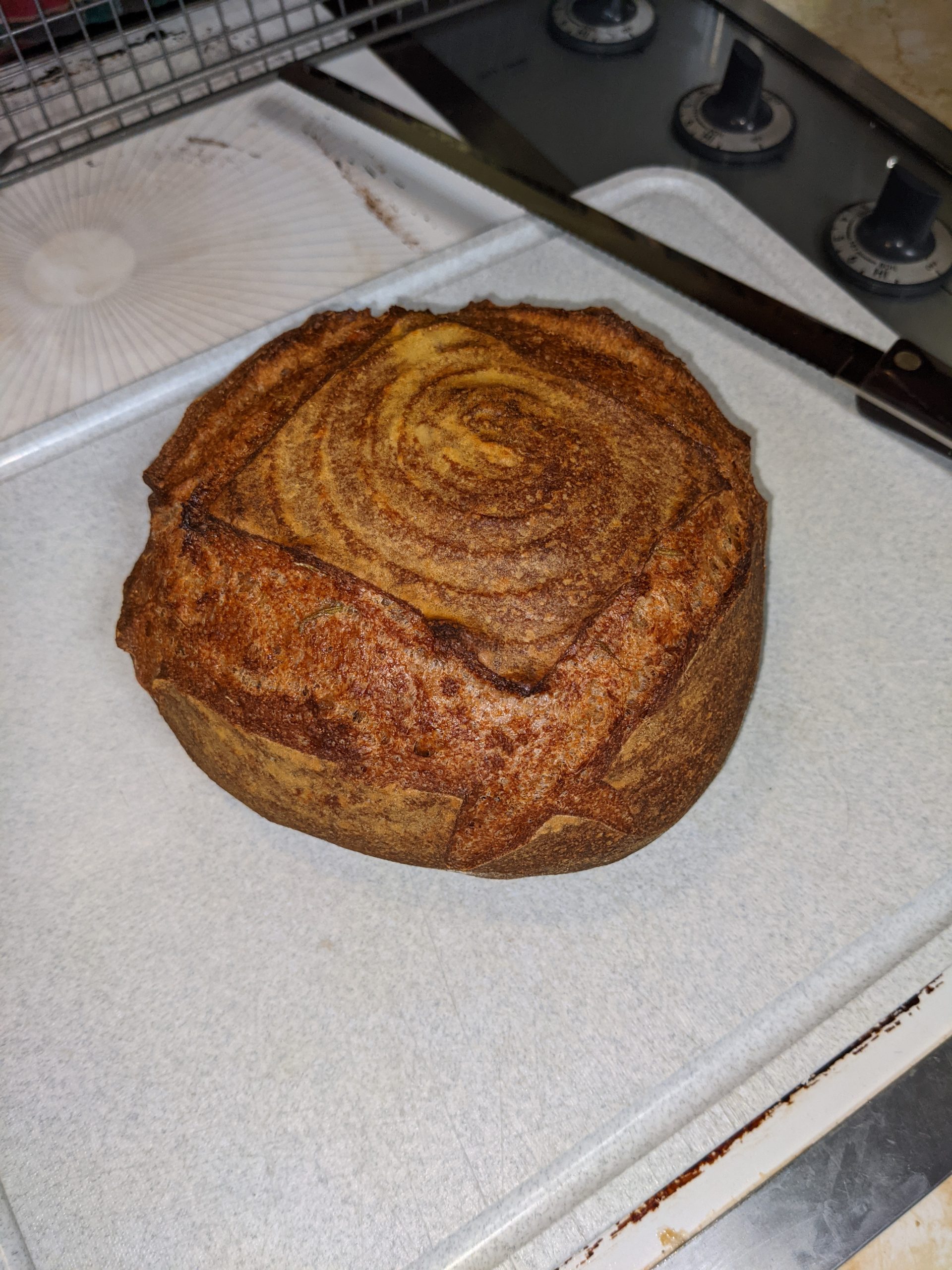 whole wheat rye sourdough boule with rosemary